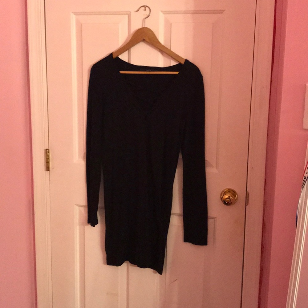 Black lace up sweater dress